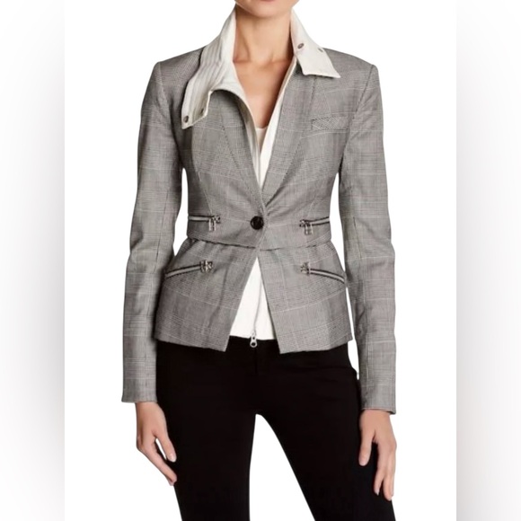Veronica Beard Paloma Houndstooth Plaid One Button Dickey Blazer Jacket, Size 4 - Picture 1 of 6
